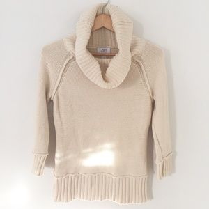 LOFT Chunky Knit Ivory Cowl Neck Sweater Cream